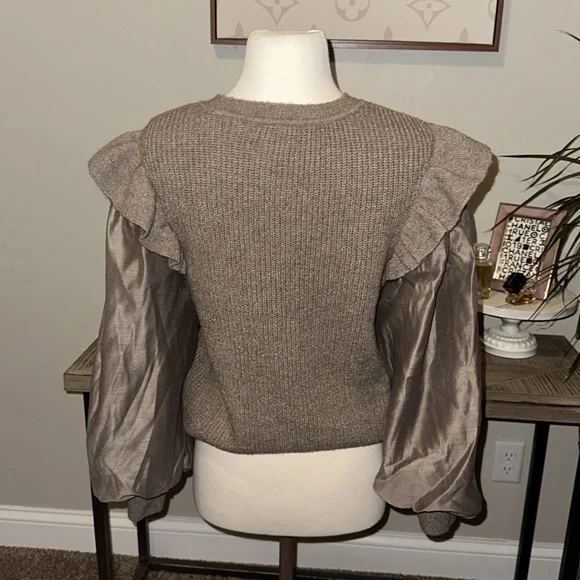 Design History Women's Organza Sleeve Sweater Top, Size Medium Brown Wool Blend - Picture 5 of 8